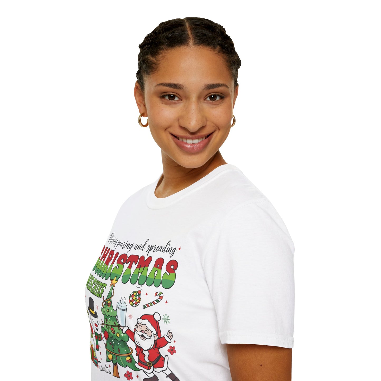 "Mixing, Pouring, and Spreading Christmas Mischief" Unisex Softstyle T-Shirt