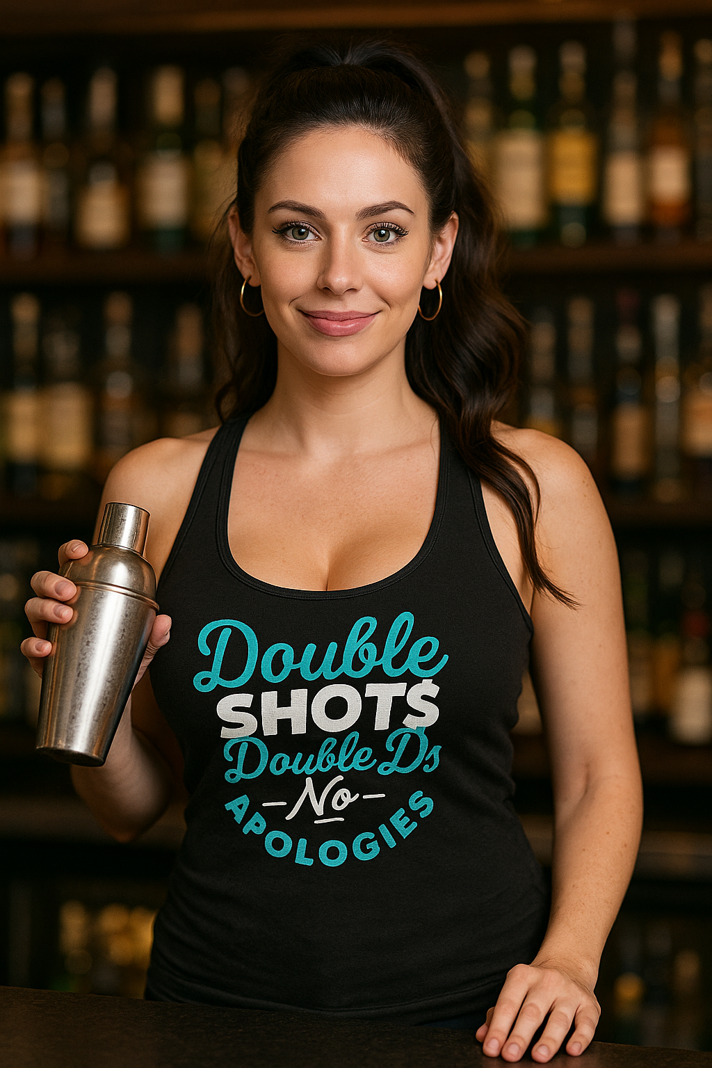 "Double shots double ds no apologies" Women's Bartender Tank Tops