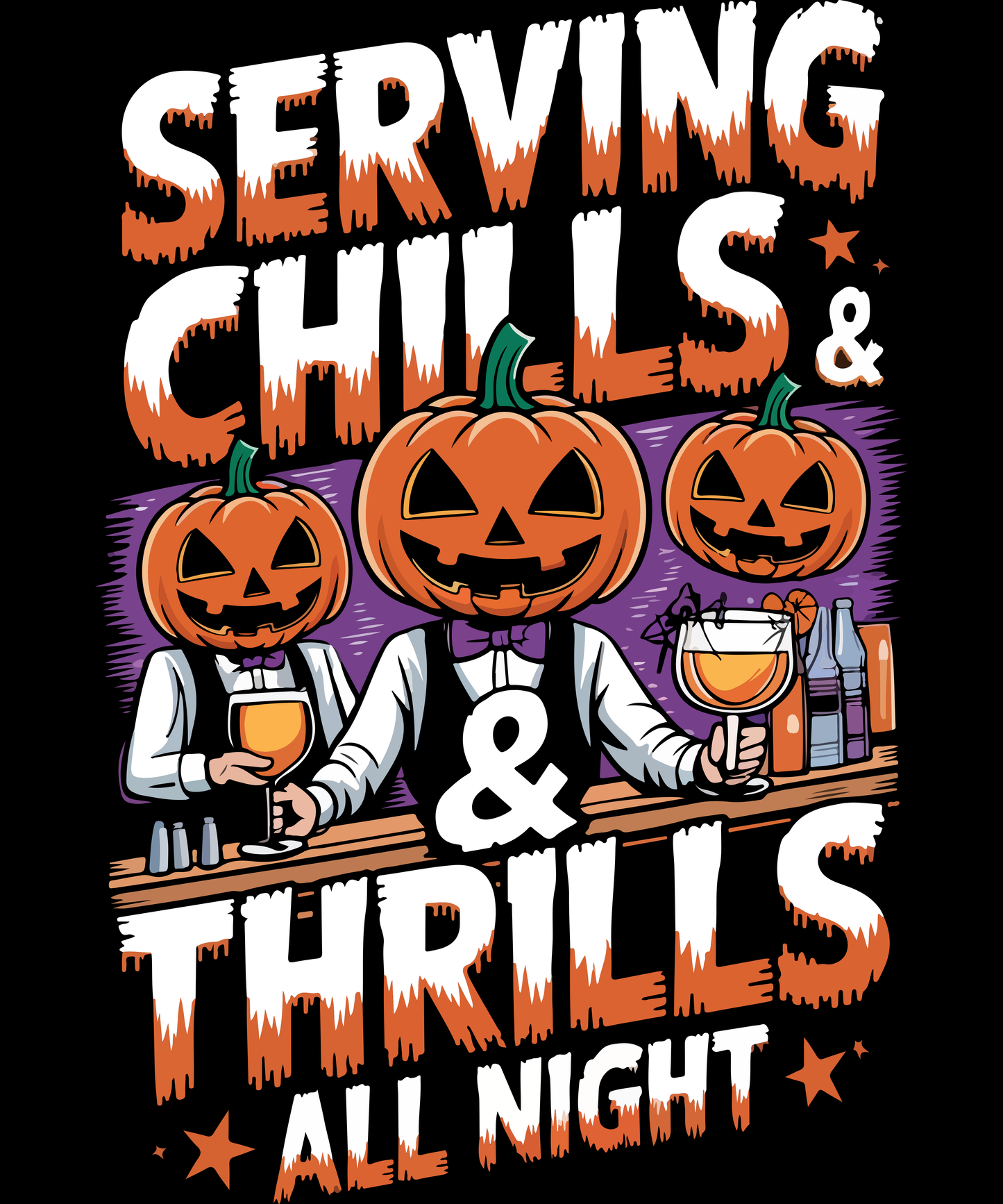"Serving Chills & Thrills All Night" Bartender Halloween Tee