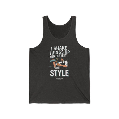 "I shake things up and serve with style" Men’s Bartender Tank Top