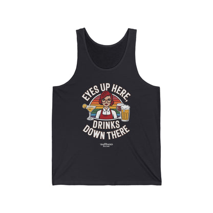 "Eyes up here drinks down there" Men’s Bartender Tank Top