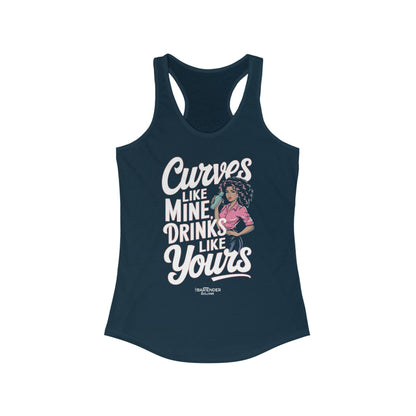 "Curves like mine drinks like yours" Women's Bartender Tank Tops