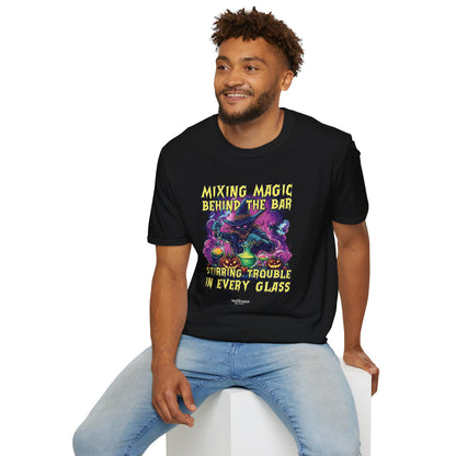 "Mixing Magic Behind the Bar" Softstyle Unisex Halloween T-Shirt