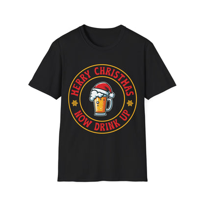 "Merry Christmas Now Drink Up" Unisex Softstyle T-Shirt