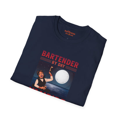 "Bartender by Day Vampire by Night" Halloween Bartender Softstyle T-Shirt