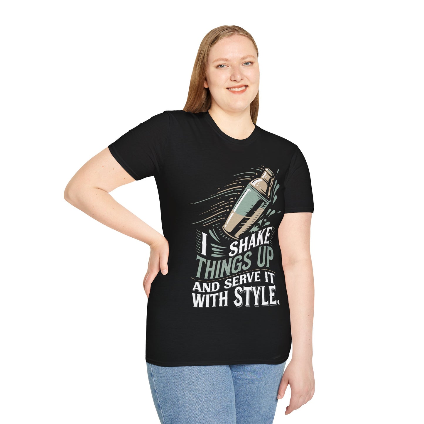 "I Shake Things Up and Serve It with Style" Unisex Softstyle T-Shirt