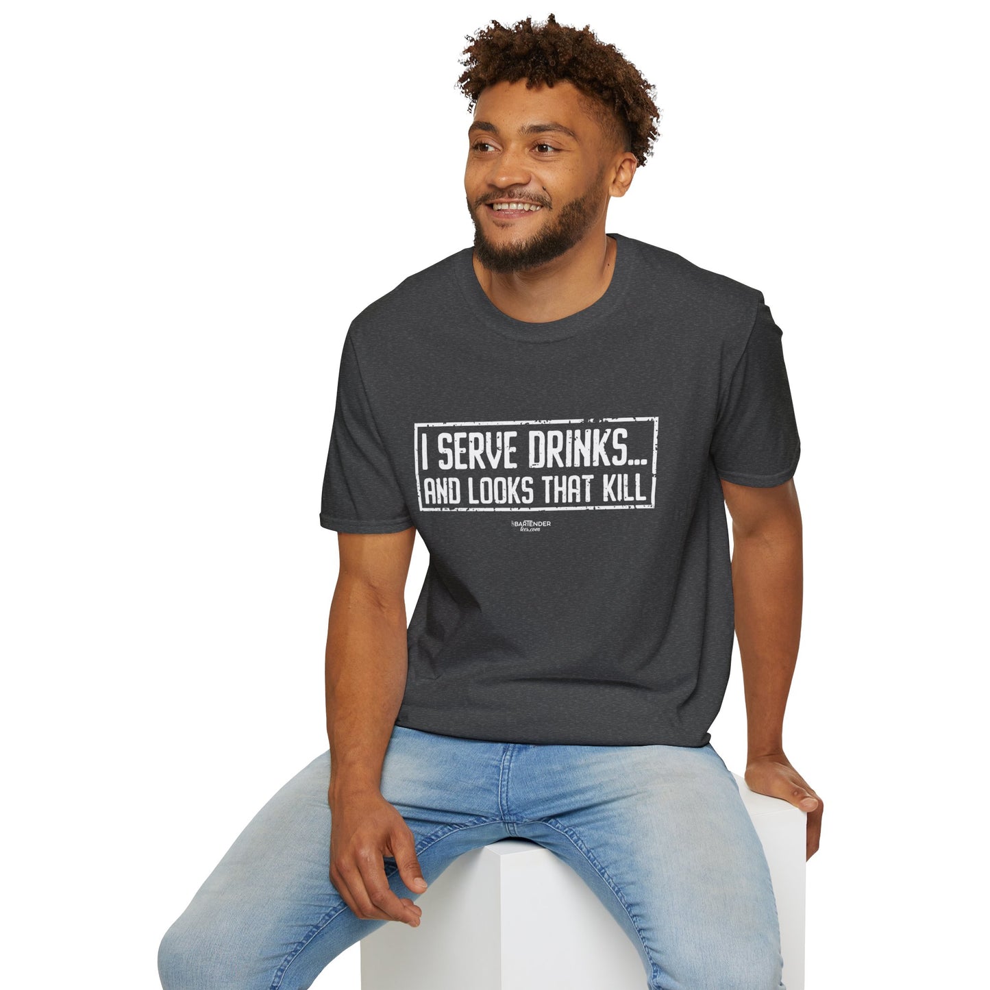 "I Serve Drinks and Looks that Kill" Men's Bartender Tee