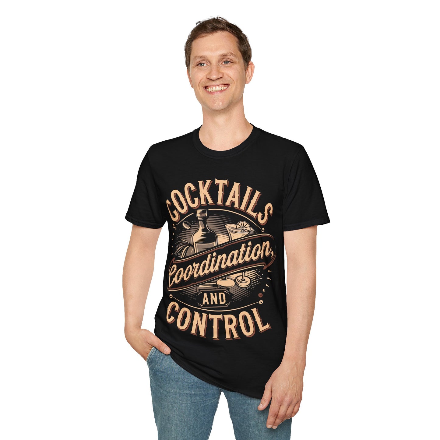 "Cocktails, Coordination, and Control" Unisex Softstyle T-Shirt