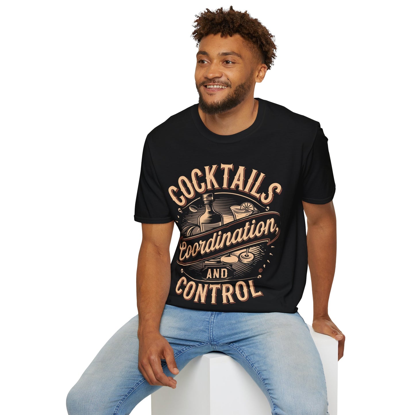 "Cocktails, Coordination, and Control" Unisex Softstyle T-Shirt