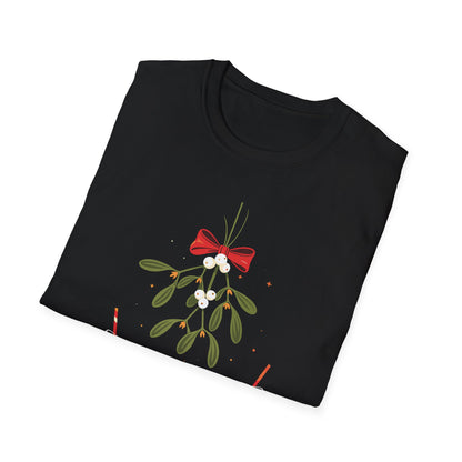 "Mistletoe and Cocktails — Your Place or Mine" Unisex Softstyle T-Shirt