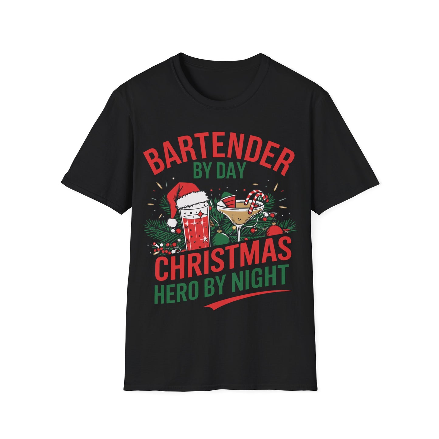 "Bartender by Day, Christmas Hero by Night" Unisex Softstyle T-Shirt