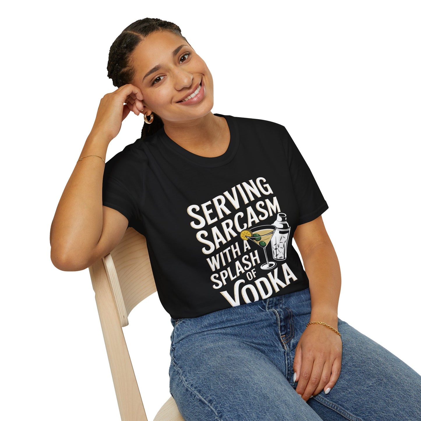 "Serving Sarcasm with a Splash of Vodka" Unisex Softstyle T-Shirt