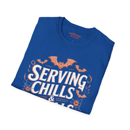 "Serving Chills & Thrills All Night" Halloween Bartender Softstyle T-Shirt