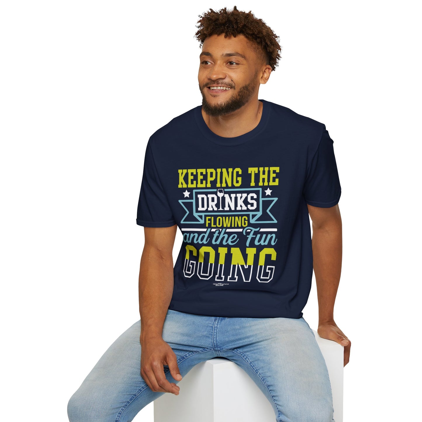 "Keeping the Drinks Flowing and the Fun Going" Unisex Softstyle T-Shirt