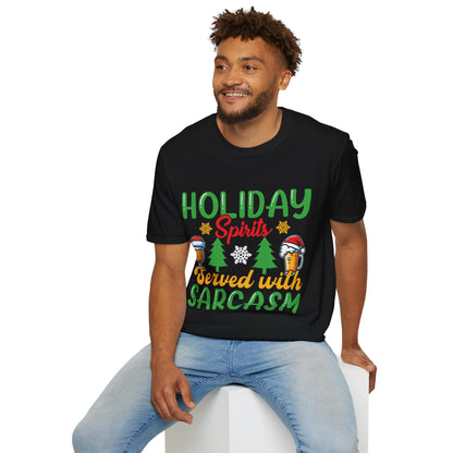 "Holiday Spirits Served with Sarcasm" Unisex Softstyle T-Shirt