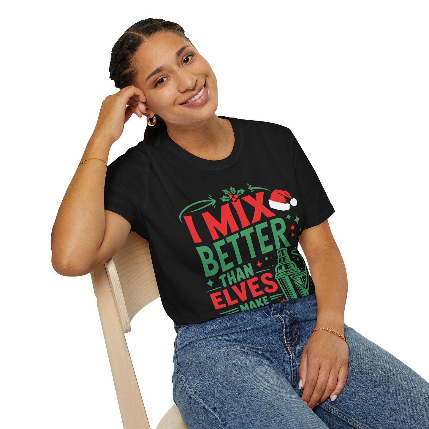 “I Mix Better Than Elves Make Toys” Unisex Softstyle T-Shirt