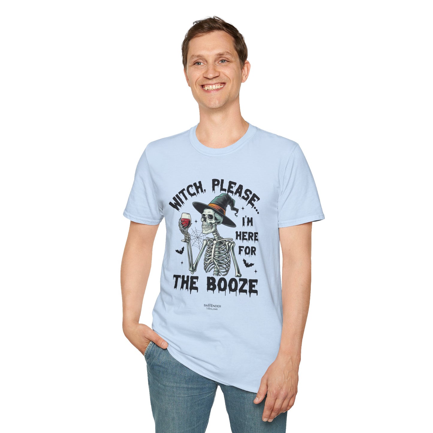 "Witch, Please... I'm Here for the Booze" Softstyle Unisex Halloween T-Shirt