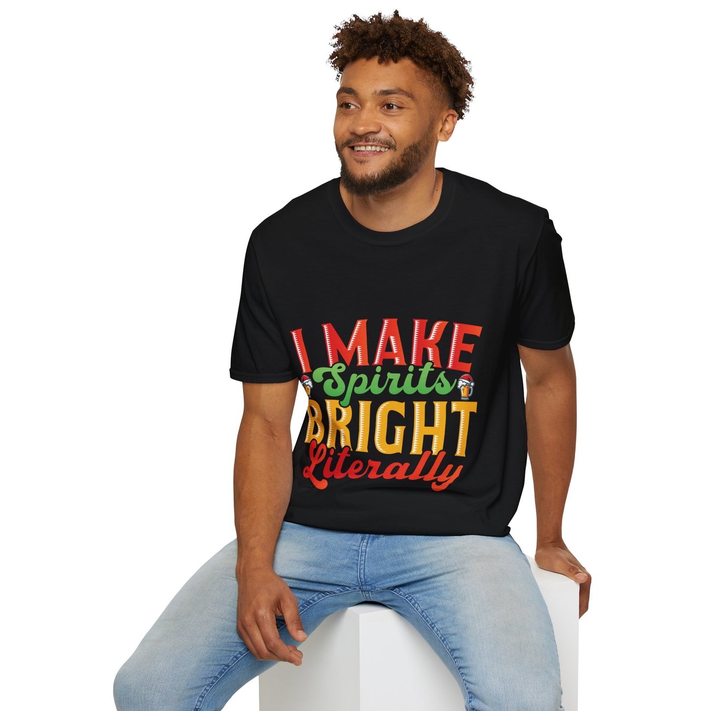 "I Make Spirits Bright, Literally" Unisex Softstyle T-Shirt