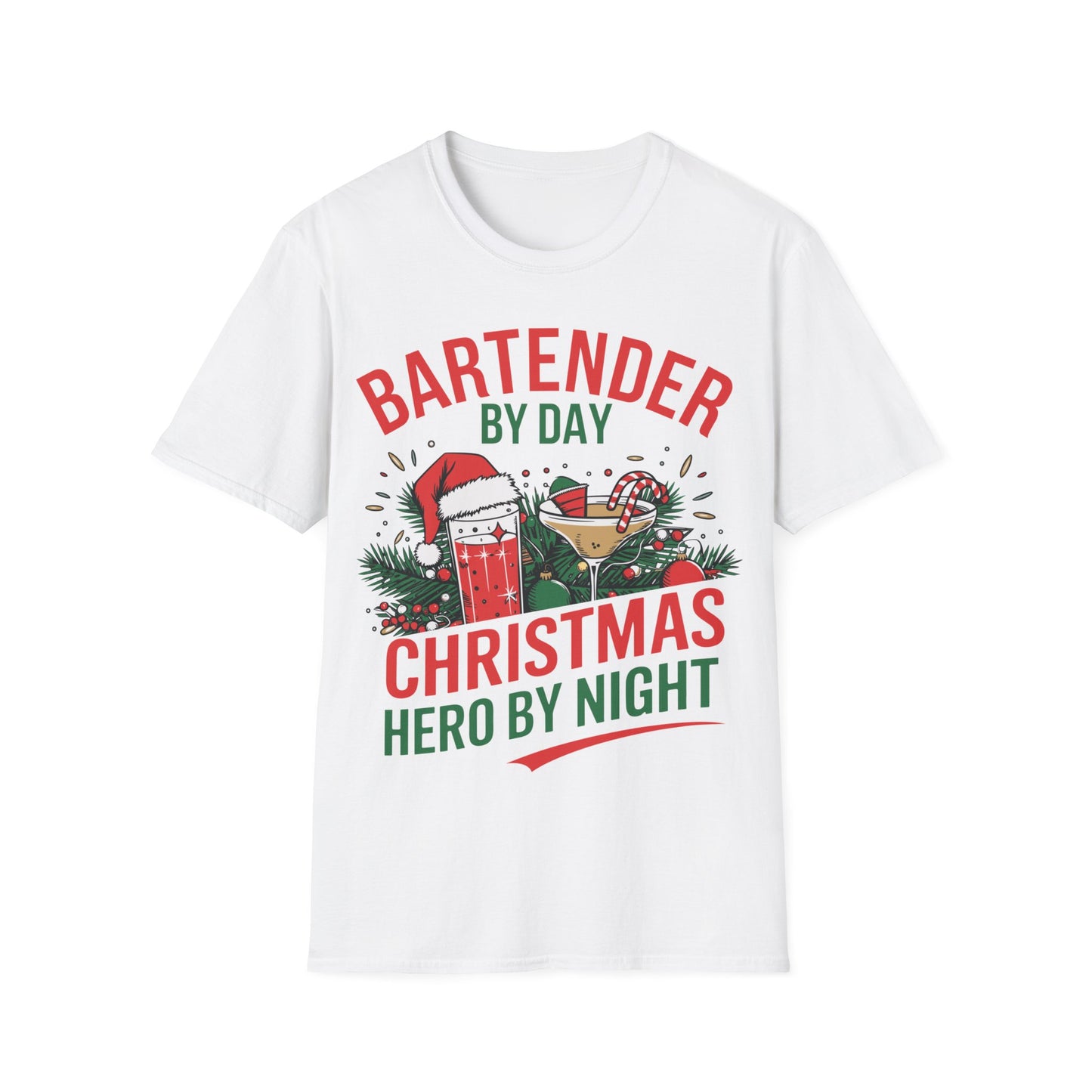 "Bartender by Day, Christmas Hero by Night" Unisex Softstyle T-Shirt