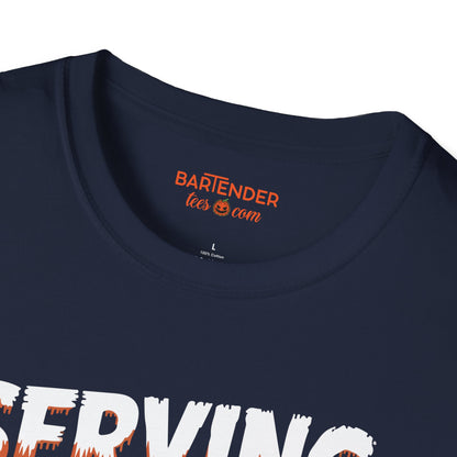 "Serving Chills and Thrills All Night" Halloween Bartender Softstyle T-Shirt