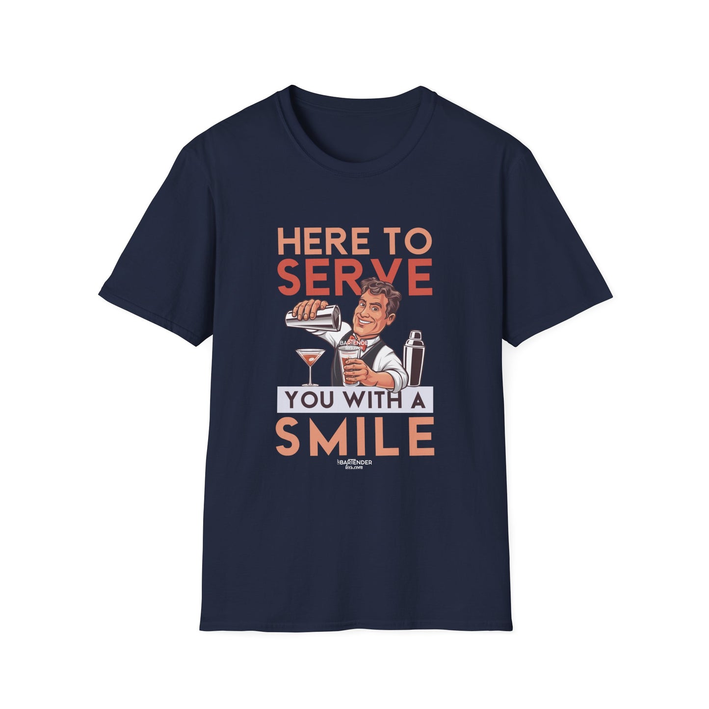 "Here to Serve You with a Smile" Men's Bartender Tee