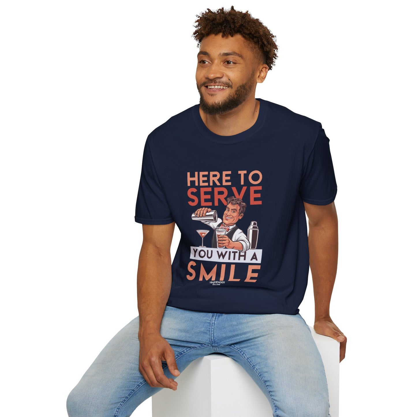 "Here to Serve You with a Smile" Men's Bartender Tee