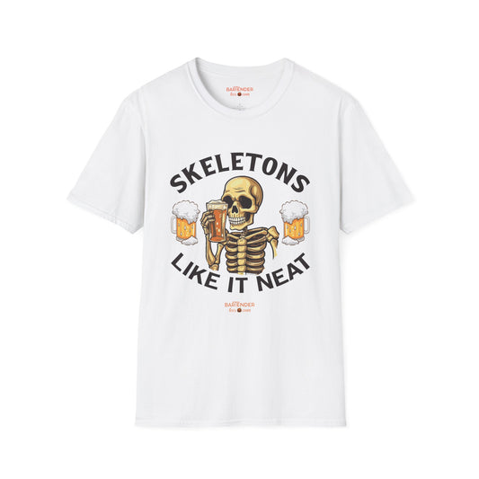 "Skeletons Like It Neat" Halloween Bartender Softstyle T-Shirt