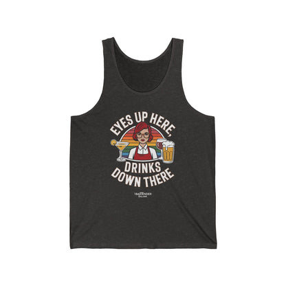 "Eyes up here drinks down there" Men’s Bartender Tank Top