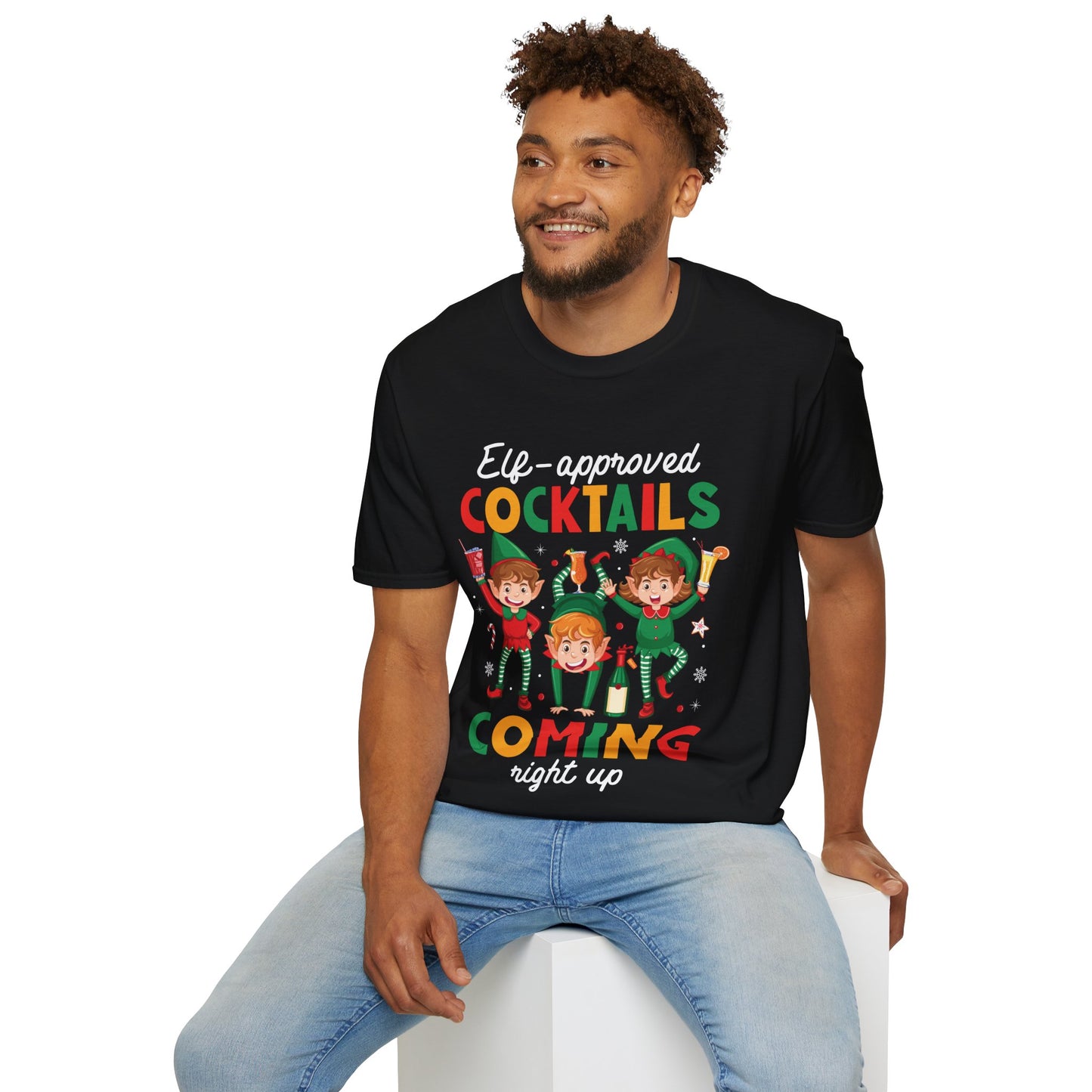 "Elf-Approved Cocktails Coming Right Up" Unisex Softstyle T-Shirt