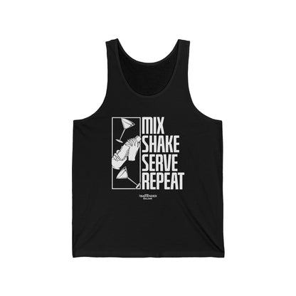 "Mix shake serve repeat" Men’s Bartender Tank Top