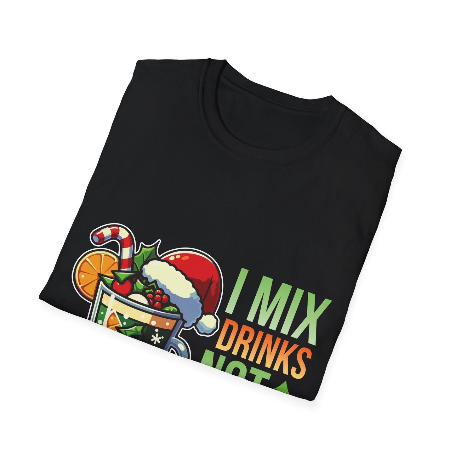 "I Mix Drinks, Not Christmas Miracles" Unisex Softstyle T-Shirt