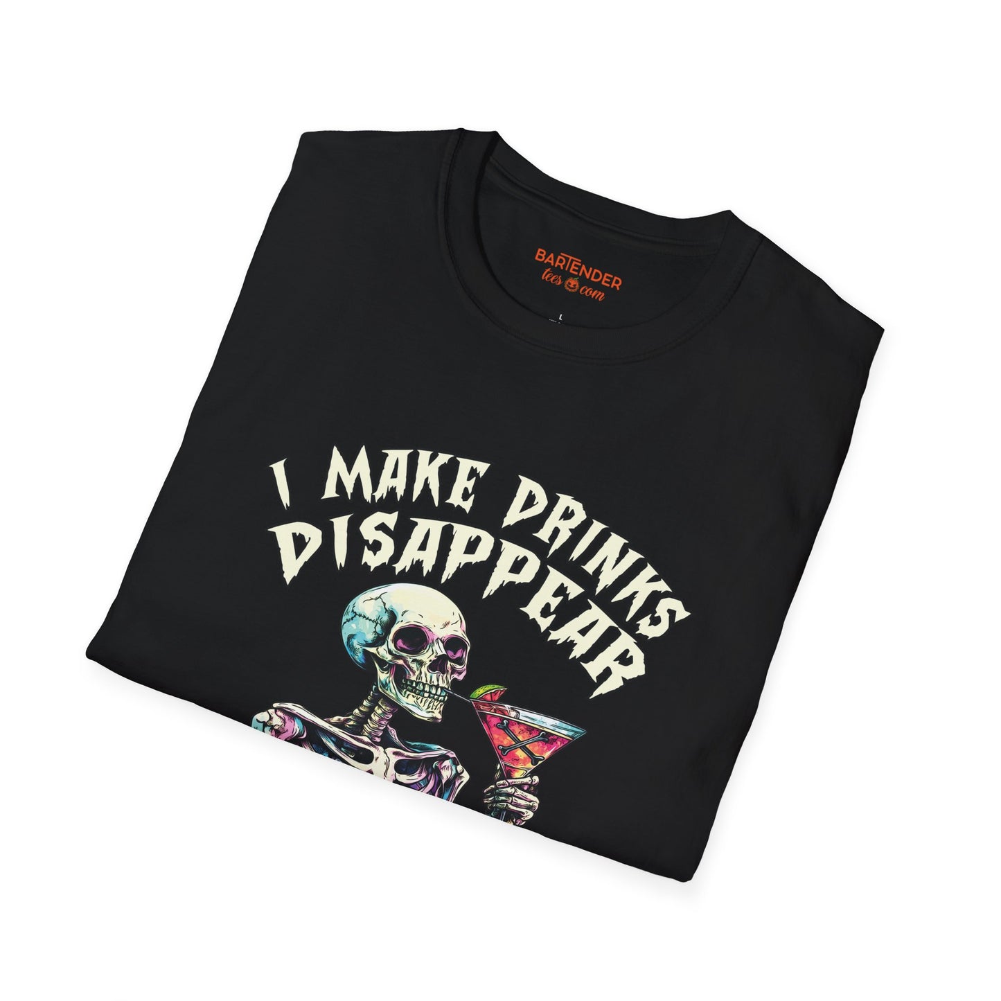 "I Make Drinks Disappear Whats Your Superpower" Halloween Bartender Softstyle T-Shirt