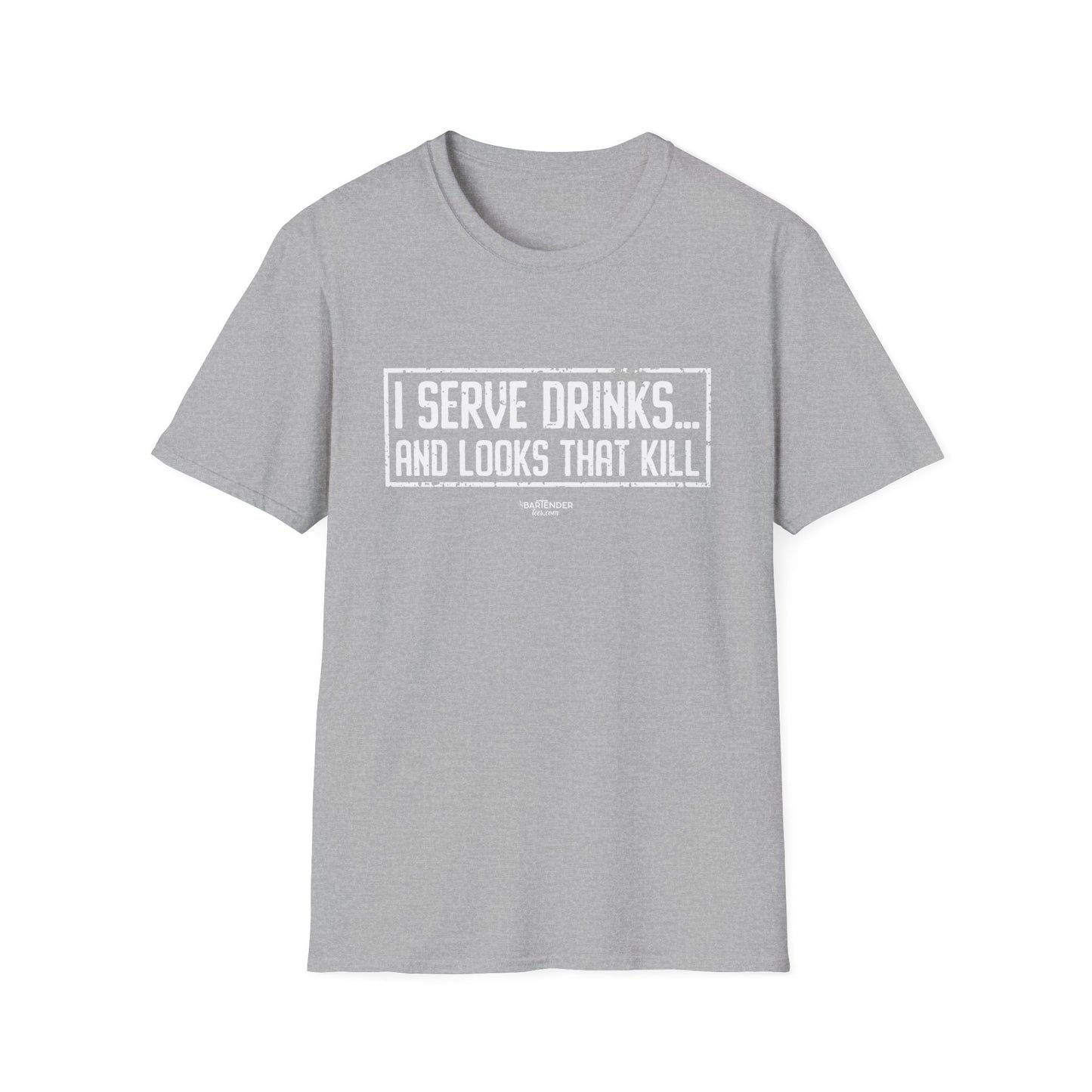 "I Serve Drinks and Looks that Kill" Men's Bartender Tee