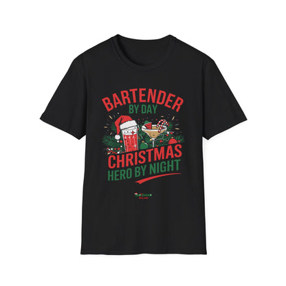 “Bartener by day Christmas Hero by Night” Unisex Softstyle T-Shirt