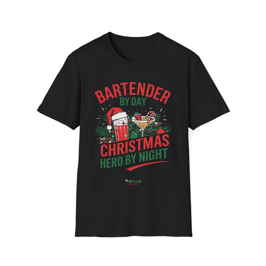 “Bartener by day Christmas Hero by Night” Unisex Softstyle T-Shirt