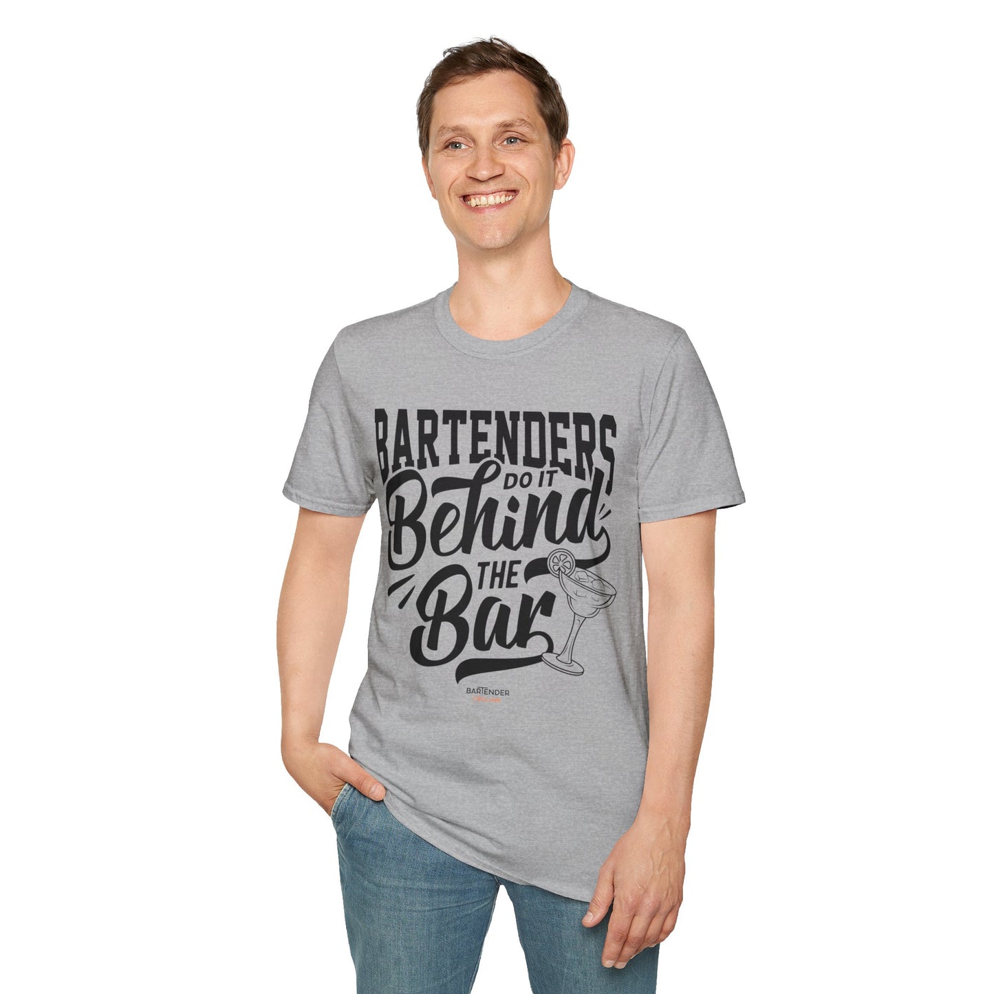 "Bartenders do it Behind the Bar" Men's Bartender Tee