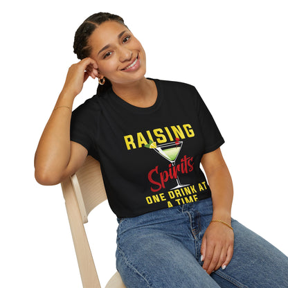 "Raising Spirits One Drink at a Time" Unisex Softstyle T-Shirt