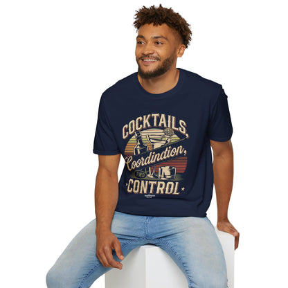 "Cocktails, Coordination, and Control" Bartender T-shirt