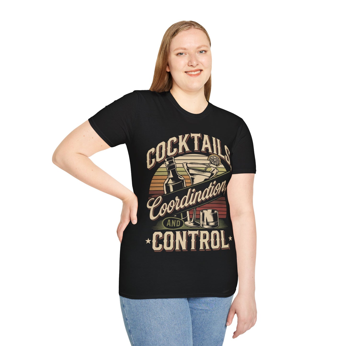 "Cocktails, Coordination, and Control" Unisex Softstyle T-Shirt