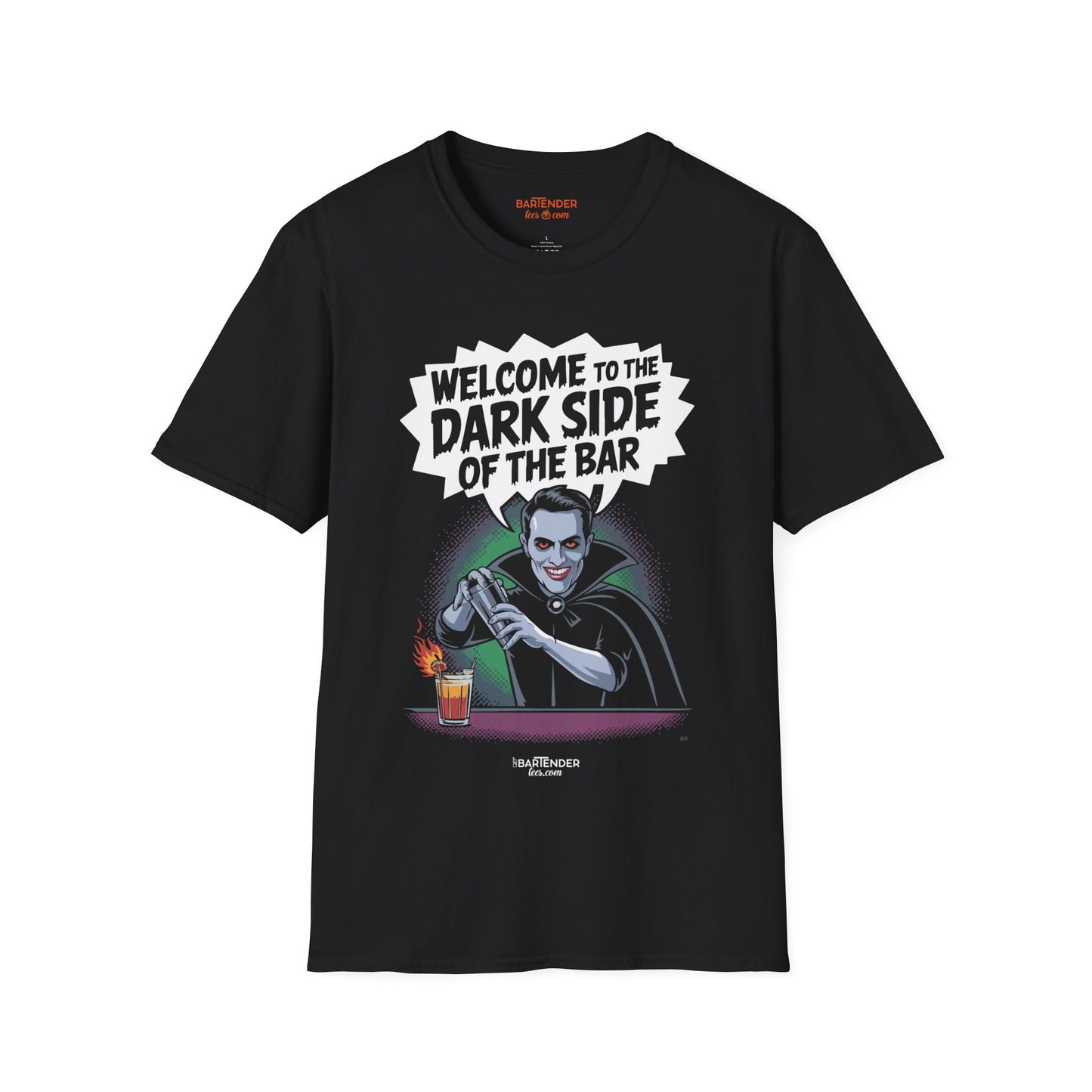 "Welcome To The Dark Side Of The Bar" Halloween Bartender Softstyle T-Shirt