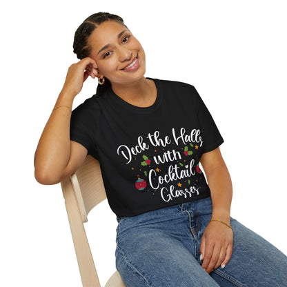 "Deck the Halls with Cocktail Glasses" Unisex Softstyle T-Shirt