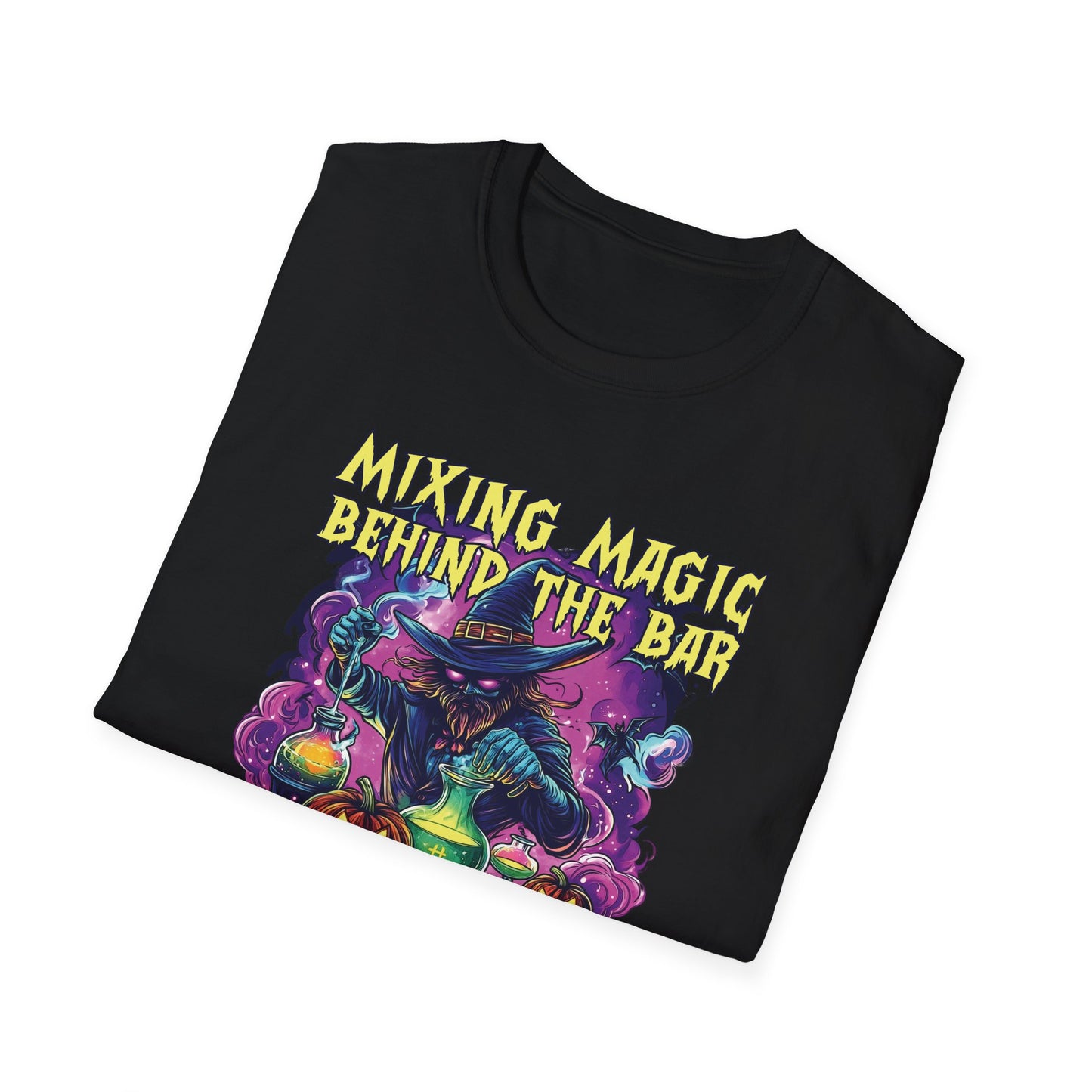 "Mixing Magic Behind the Bar" Softstyle Unisex Halloween T-Shirt