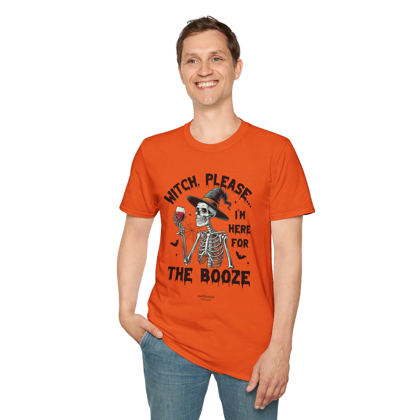 "Witch, Please... I'm Here for the Booze" Softstyle Unisex Halloween T-Shirt