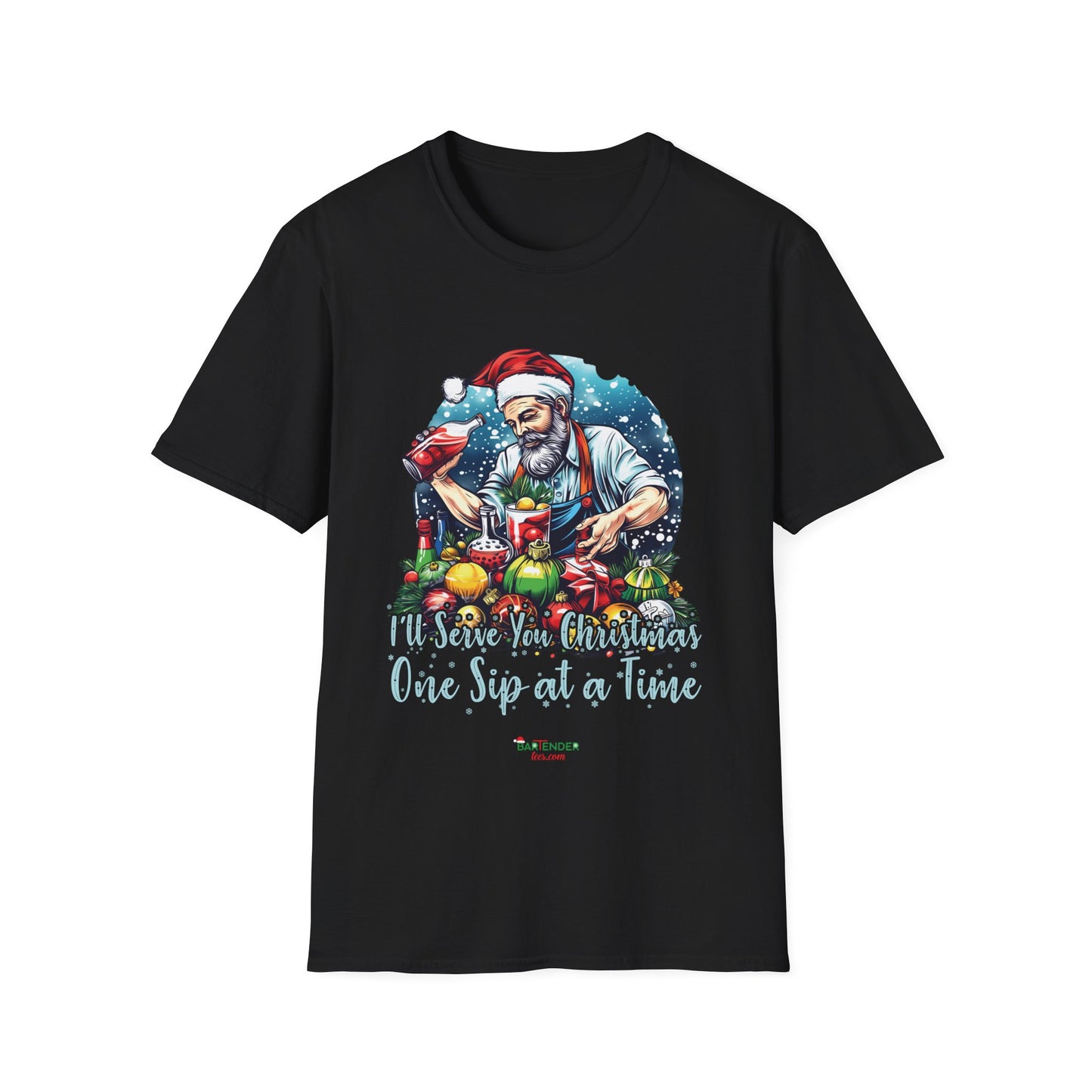 “I’ll Serve You Christmas One Sip at a Time” Unisex Softstyle T-Shirt