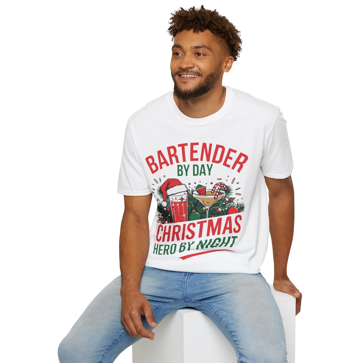 "Bartender by Day, Christmas Hero by Night" Unisex Softstyle T-Shirt