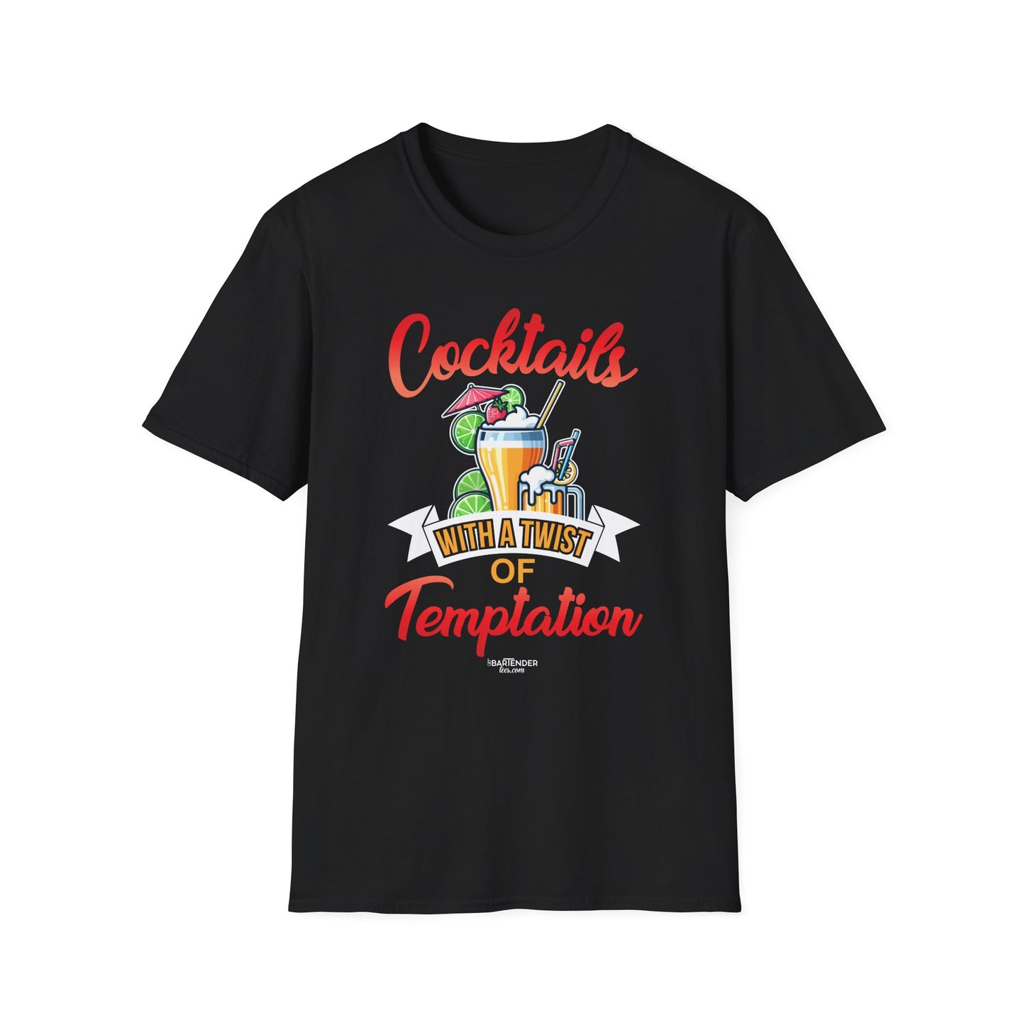 "Cocktails with a Twist of Temptation" Bartender T-shirt