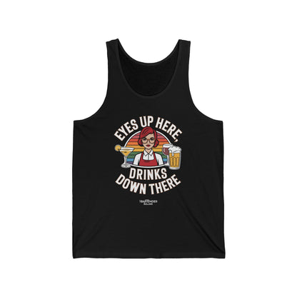 "Eyes up here drinks down there" Men’s Bartender Tank Top