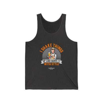 "I shake things up and serve it with style" Men’s Bartender Tank Top