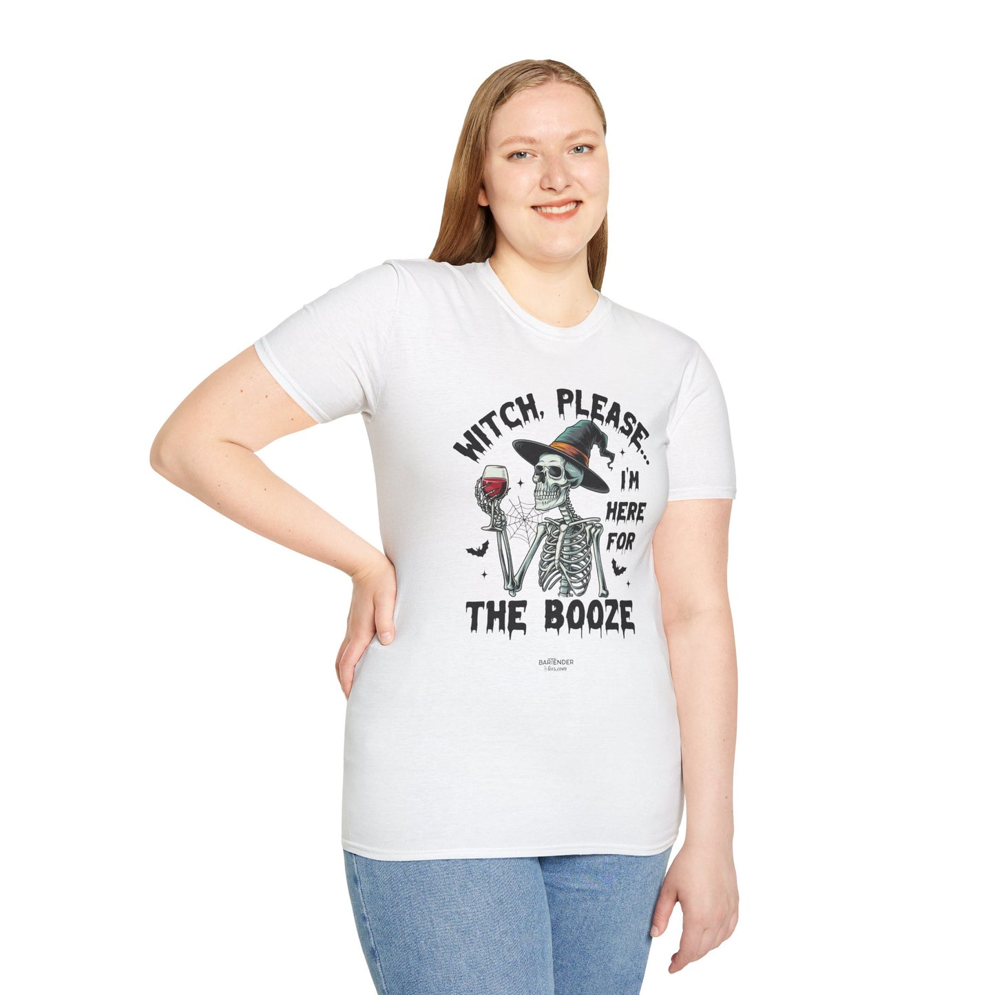 "Witch, Please... I'm Here for the Booze" Softstyle Unisex Halloween T-Shirt