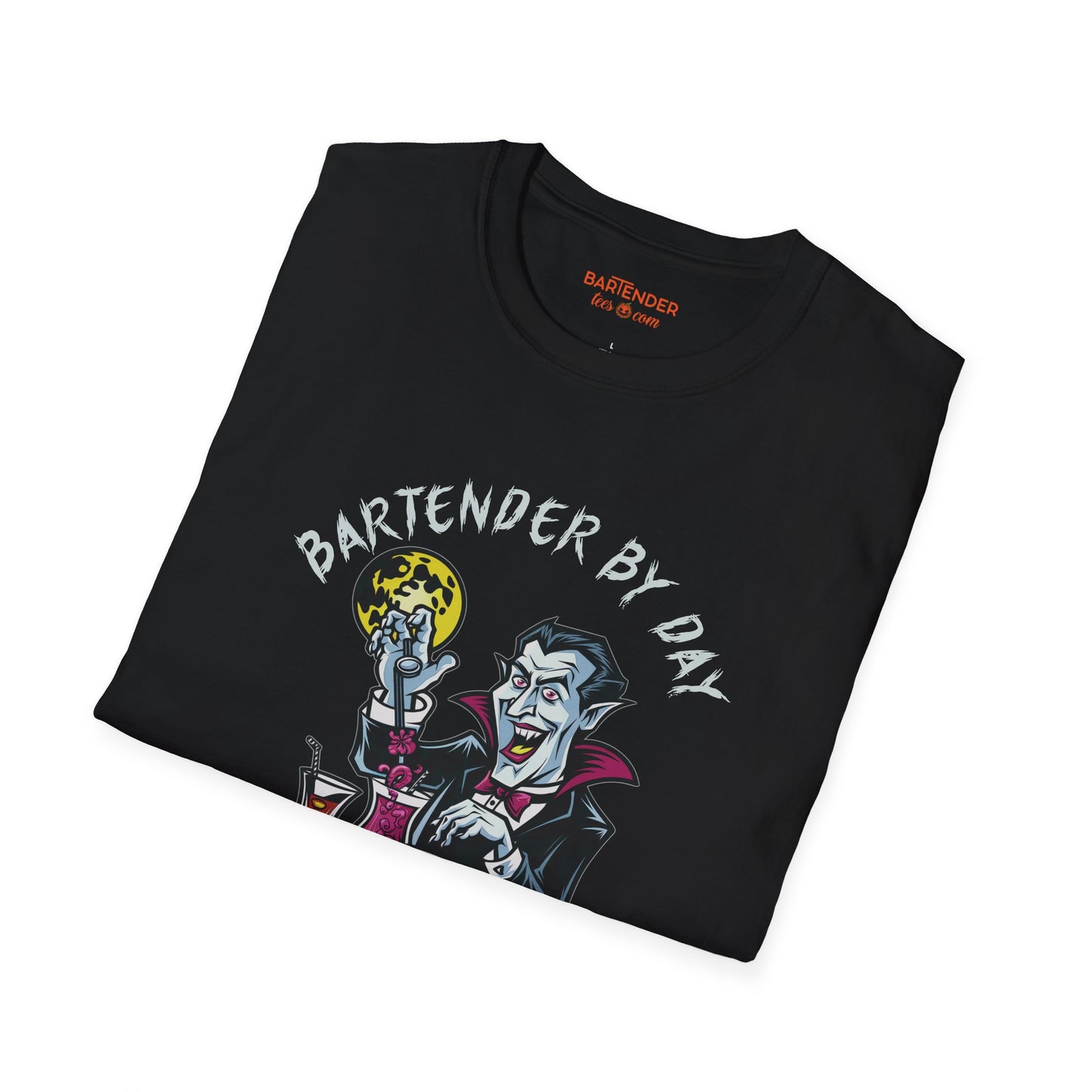 "Bartender by Day Vampire by Night" Halloween Bartender Softstyle T-Shirt